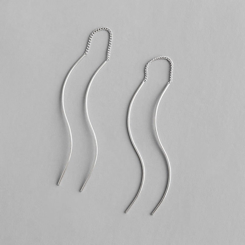 Lovcia 60mm S Shape Tassels 925 Sterling Silver Earrings-Earrings-Rhodium-