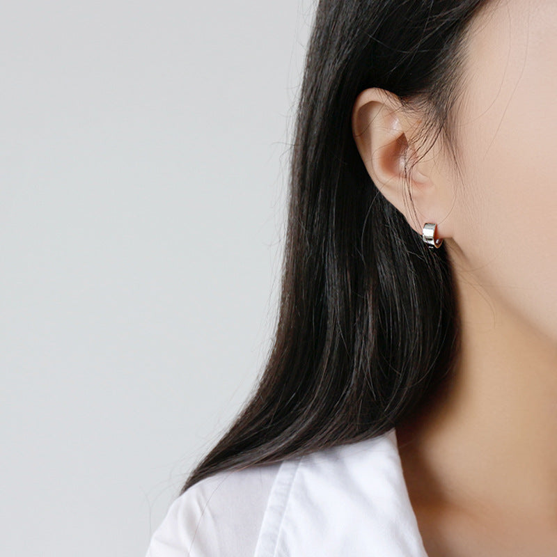Lovcia 7.5mm Geometry Hoop Earrings 925 Silver Black-Earrings-Black Gold-
