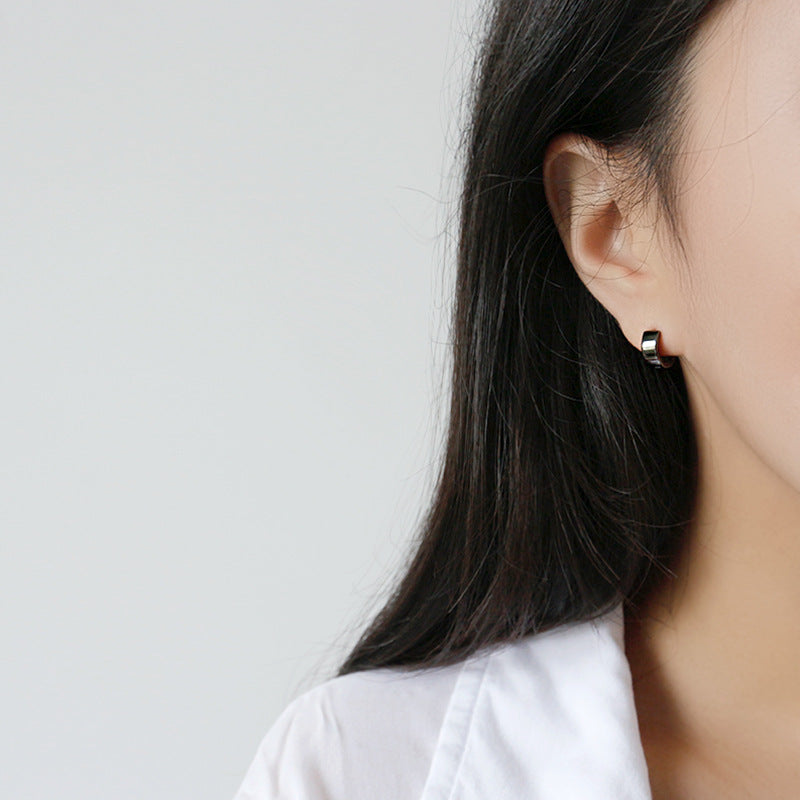Lovcia 7.5mm Geometry Hoop Earrings 925 Silver Black-Earrings-Black Gold-