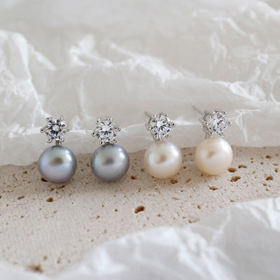 Lovcia 7.5mm Natural Pearl Stud Earring Sterling Silver 925-White-White