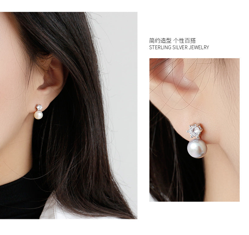 Lovcia 7.5mm Natural Pearl Stud Earring Sterling Silver 925-White-White