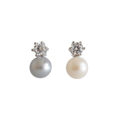 Lovcia 7.5mm Natural Pearl Stud Earring Sterling Silver 925-White-White