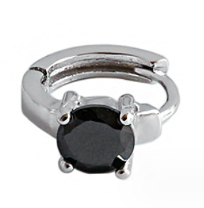 Lovcia 7mm Casual Geometry Round CZ Hoop Earrings 925 Silver-Earrings-Black CZ-
