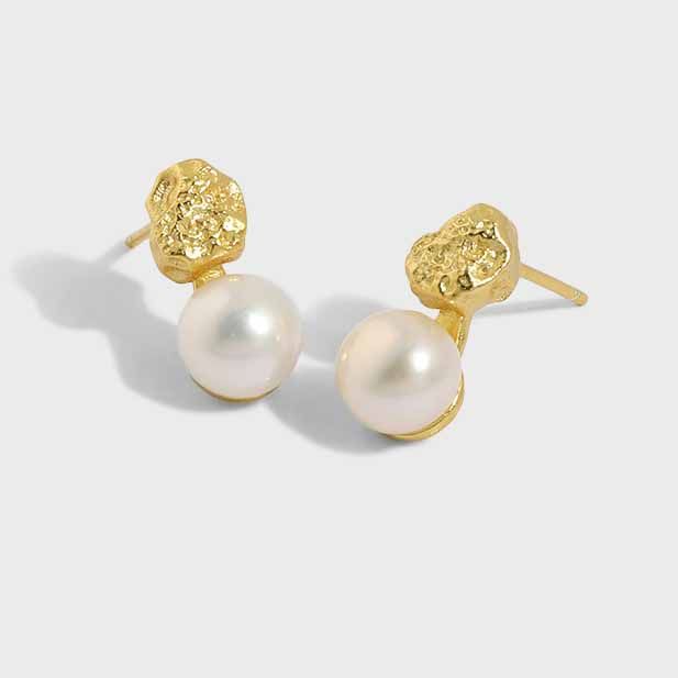 Lovcia 7mm Cultured Pearl Stud Earrings 925 Silver-Earrings-Yellow Gold-