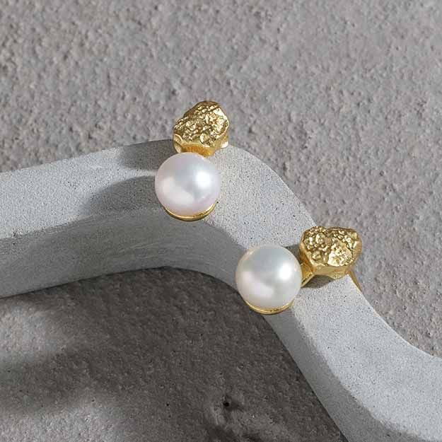 Lovcia 7mm Cultured Pearl Stud Earrings 925 Silver-Earrings-Yellow Gold-