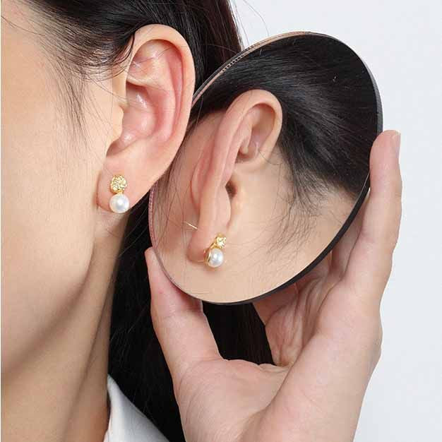 Lovcia 7mm Cultured Pearl Stud Earrings 925 Silver-Earrings-Yellow Gold-