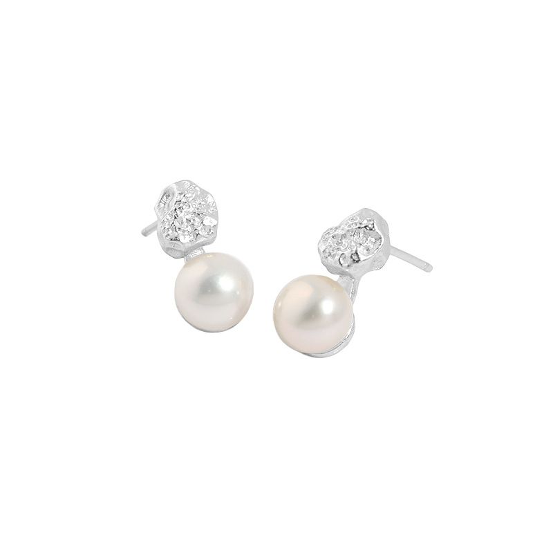 Lovcia 7mm Cultured Pearl Stud Earrings 925 Silver-Earrings-Yellow Gold-