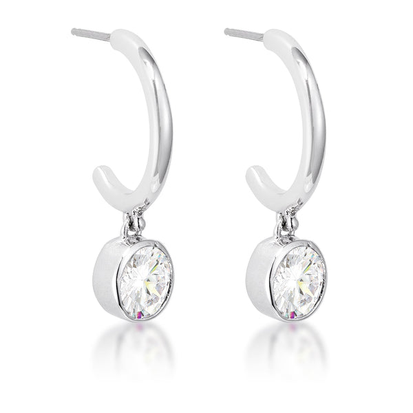 Lovcia 7mm CZ Bezel Set Rhodium Plated Drop Earrings-Earrings-