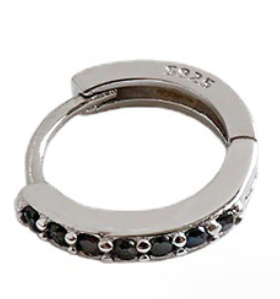 Lovcia 8.8mm CZ Huggie Hoop Earrings 925 Sterling Silver-Earrings-Black CZ-