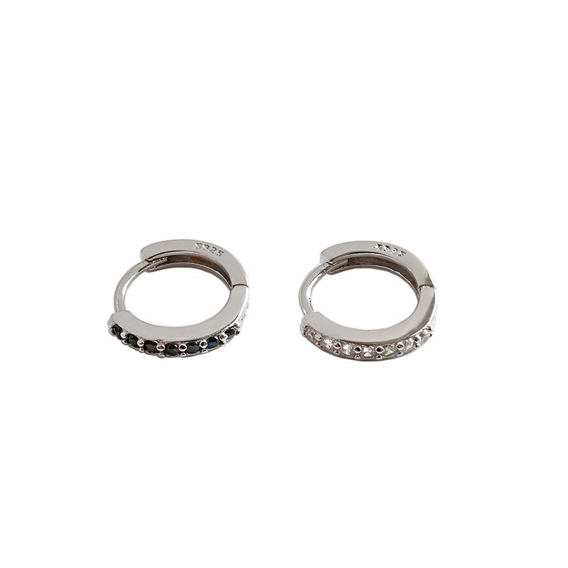 Lovcia 8.8mm CZ Huggie Hoop Earrings 925 Sterling Silver-Earrings-Black CZ-