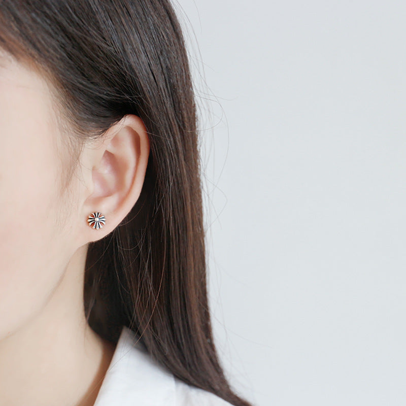 Lovcia 8mm Vintage Flower Sterling Silver Stud Earrings-Earrings-Vintage-Vintage