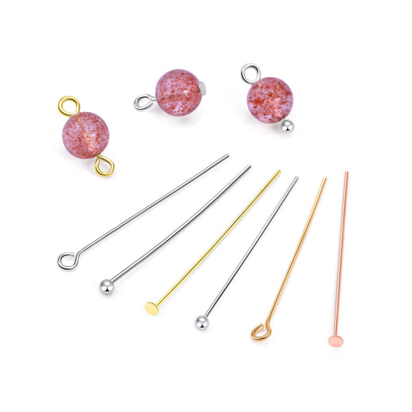 Lovcia 9 Shape Beads 925 Sterling Silver Head Pins Gold Tone-Jewelry Making Kits-Champagne Gold-#3 & 0.6*2*40mm-Champagne Gold