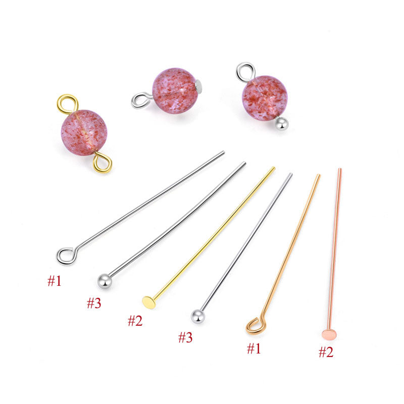 Lovcia 9 Shape Beads 925 Sterling Silver Head Pins Gold Tone-Jewelry Making Kits-Champagne Gold-#3 & 0.6*2*40mm-Champagne Gold