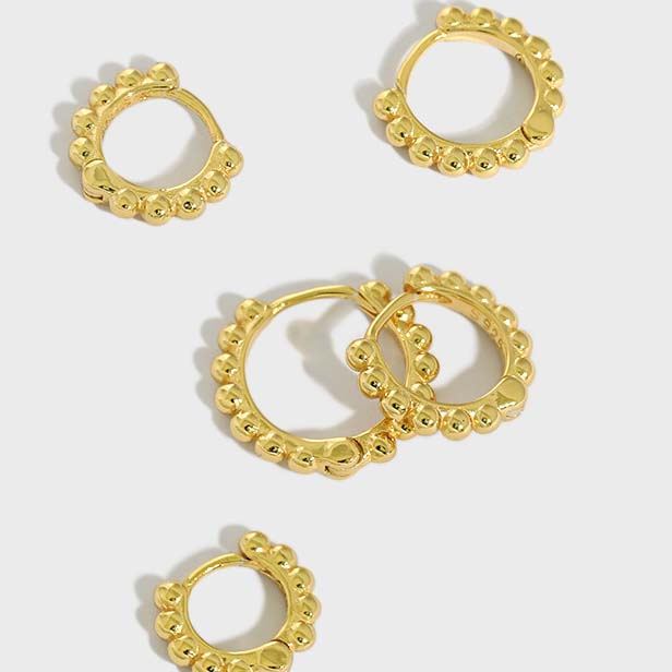 Lovcia 925 Gold Tone Bead Circle Huggie Hoop Earrings 9mm-Earrings-Yellow Gold-10Mm-Yellow Gold