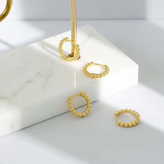 Lovcia 925 Gold Tone Bead Circle Huggie Hoop Earrings 9mm-Earrings-Yellow Gold-10Mm-Yellow Gold