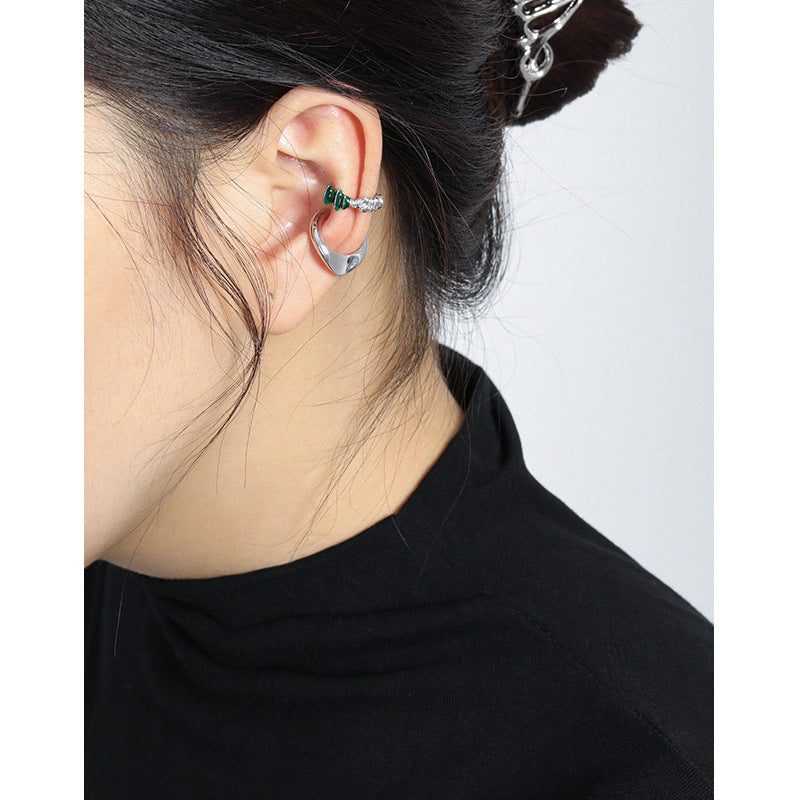 Lovcia 925 Green Epoxy Serpentine Non Pierced Earring-Earrings-Silver (Single)-