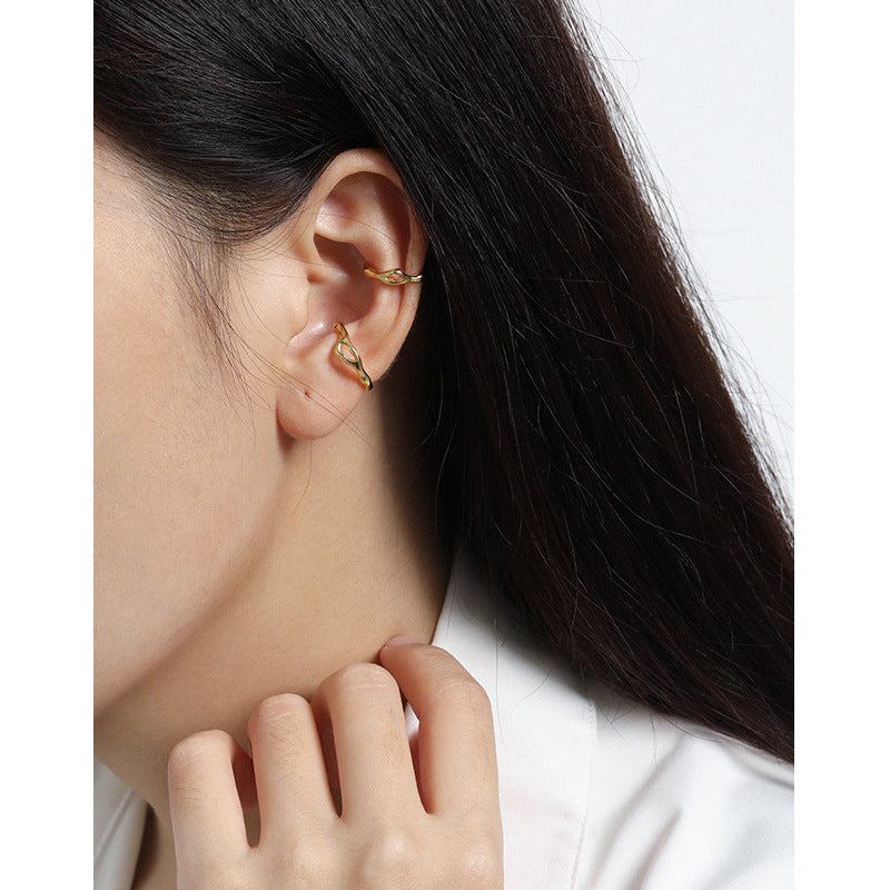 Lovcia 925 Hollow Irregular Non Pierced Earring 11mm Gold-Earrings-#445 & Yellow Gold-