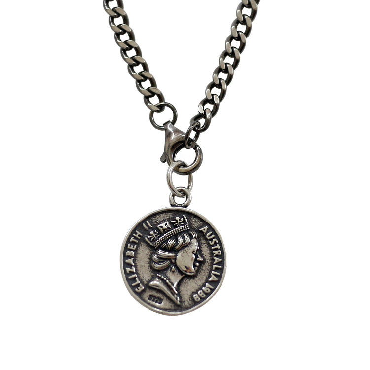 Lovcia 925 Silver 18mm Elizabeth Portrait Coin Necklace-Necklaces-Pendant-Pendant