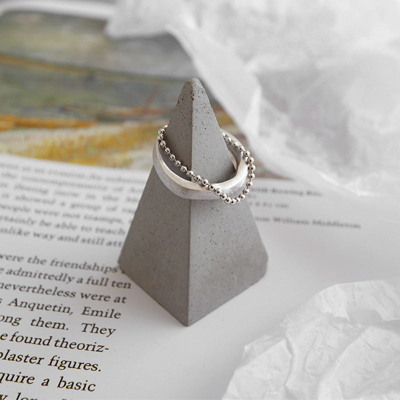 Lovcia 925 Silver Adjustable Ring Double Layer Beads-Rings-Rhodium-Rhodium
