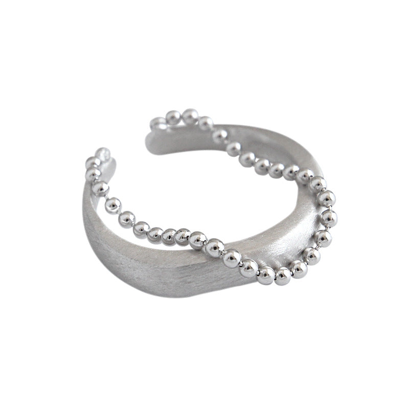 Lovcia 925 Silver Adjustable Ring Double Layer Beads-Rings-Rhodium-Rhodium