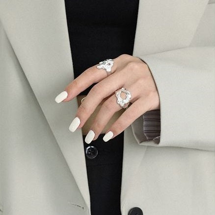 Lovcia 925 Silver Adjustable Ring Irregular Lava 16.9mm-Rings-