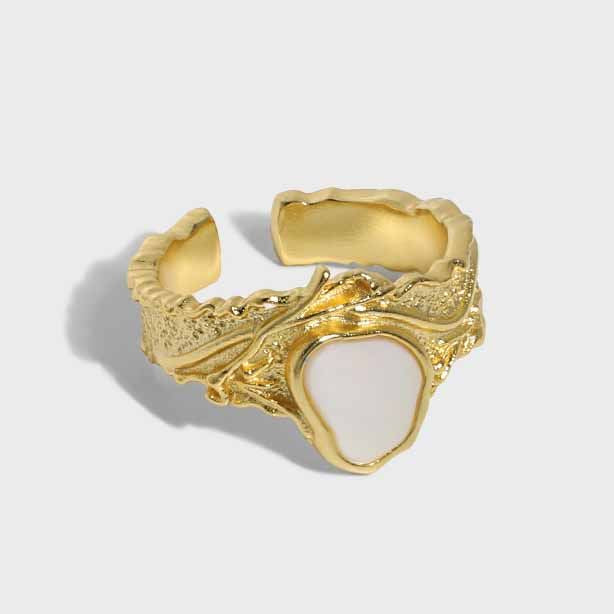 Lovcia 925 Silver Adjustable Ring Mother Of Shell Gold-Rings-Yellow Gold-Yellow Gold