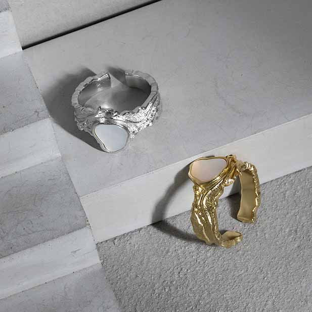 Lovcia 925 Silver Adjustable Ring Mother Of Shell Gold-Rings-Yellow Gold-Yellow Gold