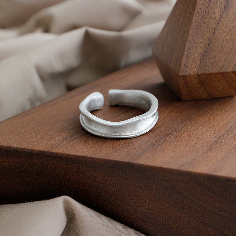 Lovcia 925 Silver Adjustable Ring with Irregular Concave Style-Rings-