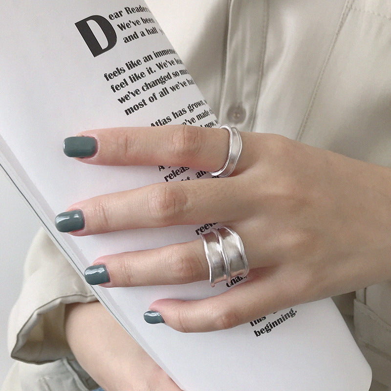 Lovcia 925 Silver Adjustable Ring with Irregular Concave Style-Rings-
