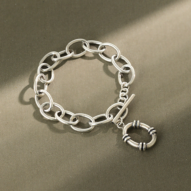 Lovcia 925 Silver Bracelet Rolo Chain 190mm Pendant 18mm-Bracelets-Vintage-Vintage