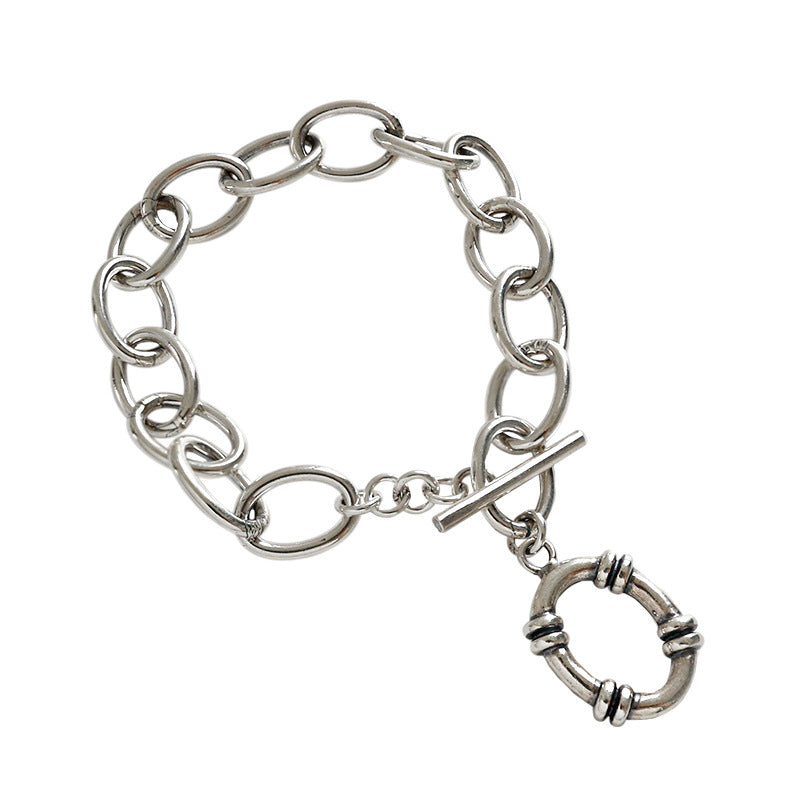 Lovcia 925 Silver Bracelet Rolo Chain 190mm Pendant 18mm-Bracelets-Vintage-Vintage