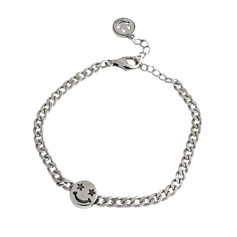 Lovcia 925 Silver Bracelet Smile Face Charm 155mm Length-Bracelets-Vintage-Vintage