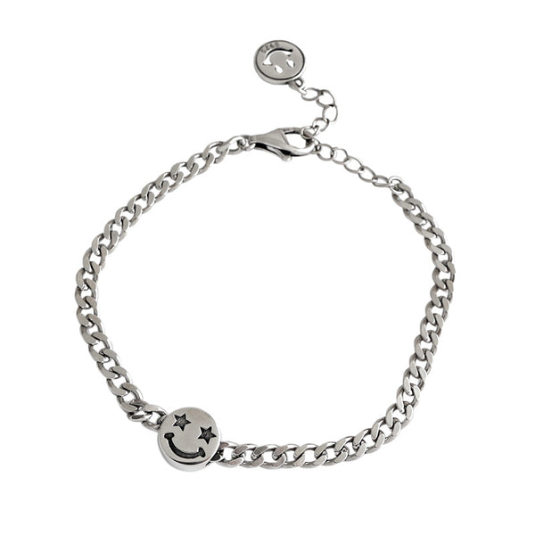 Lovcia 925 Silver Bracelet Smile Face Charm 155mm Length-Bracelets-Vintage-Vintage