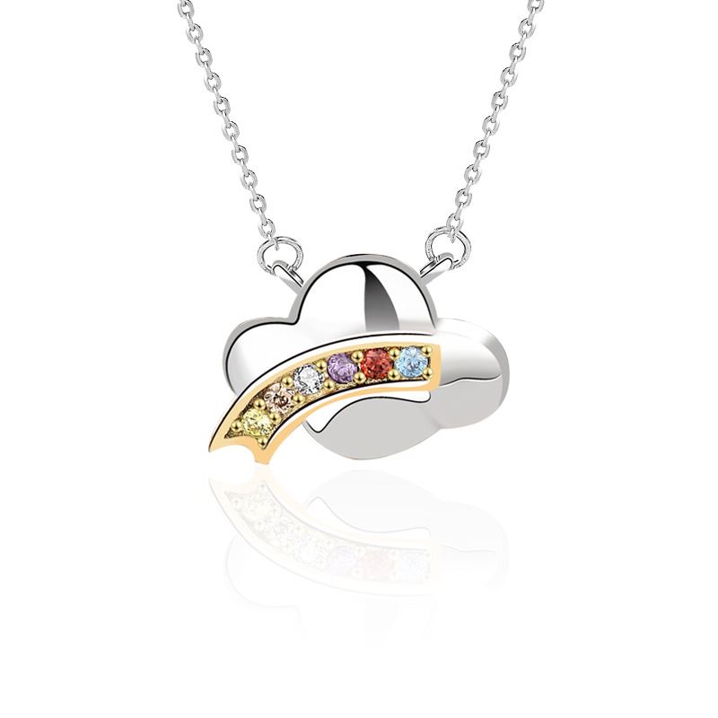 Lovcia 925 Silver Cloud Necklace 11x15mm Pendant Rainbow CZ-Necklaces-