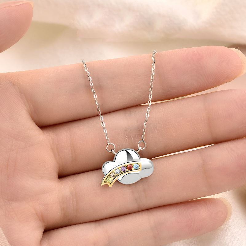Lovcia 925 Silver Cloud Necklace 11x15mm Pendant Rainbow CZ-Necklaces-