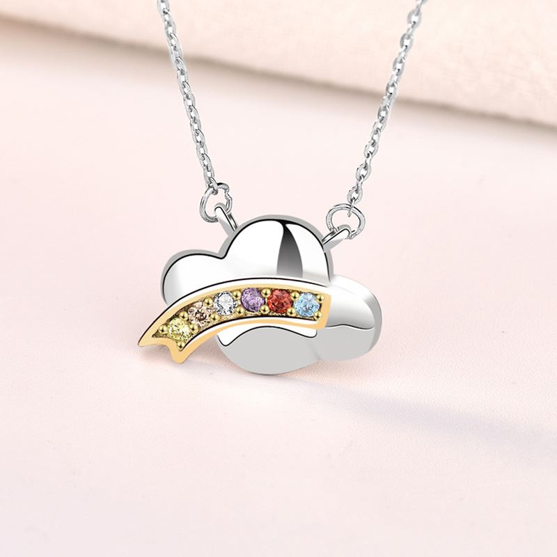 Lovcia 925 Silver Cloud Necklace 11x15mm Pendant Rainbow CZ-Necklaces-