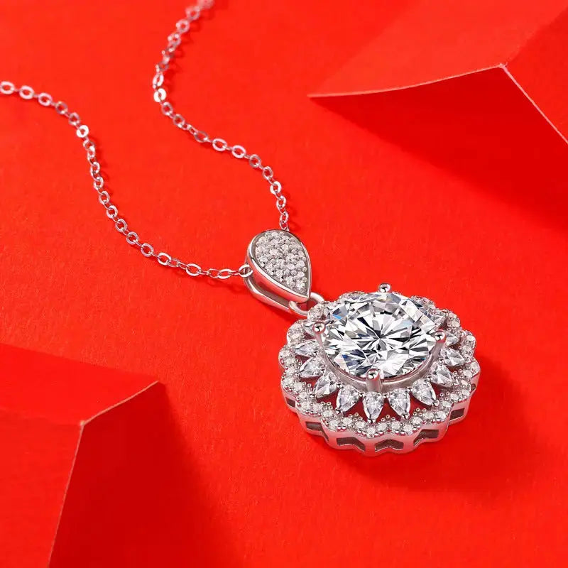 Lovcia 925 Silver CZ Border Moissanite Flower Necklace-Necklaces-5 ct ( Certificate Included )-5 ct ( Certificate Included )