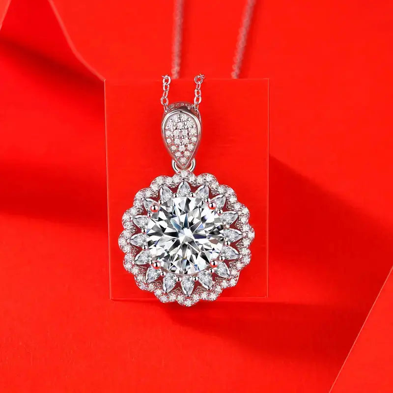 Lovcia 925 Silver CZ Border Moissanite Flower Necklace-Necklaces-5 ct ( Certificate Included )-5 ct ( Certificate Included )