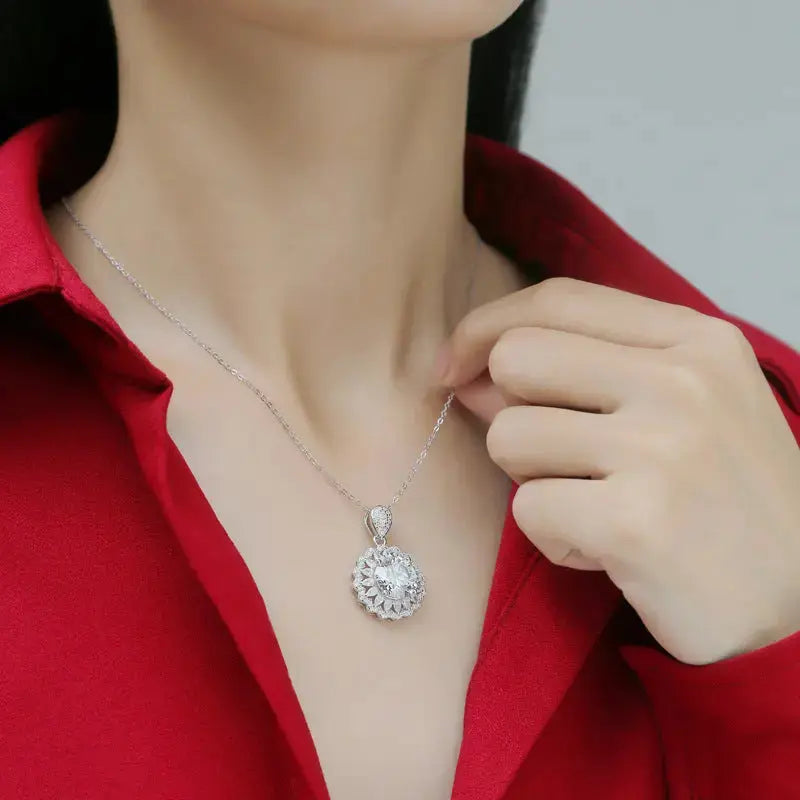 Lovcia 925 Silver CZ Border Moissanite Flower Necklace-Necklaces-5 ct ( Certificate Included )-5 ct ( Certificate Included )