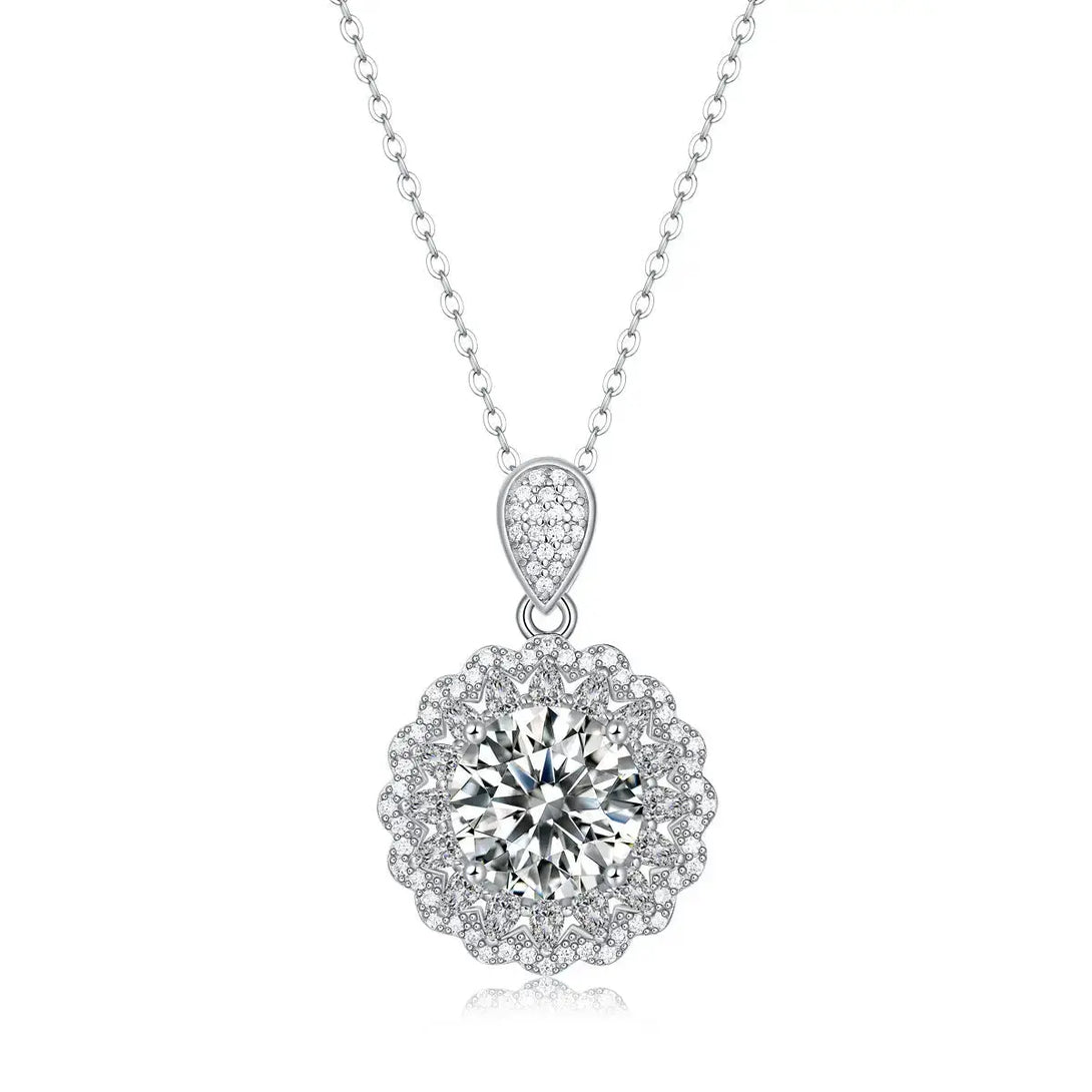 Lovcia 925 Silver CZ Border Moissanite Flower Necklace-Necklaces-5 ct ( Certificate Included )-5 ct ( Certificate Included )