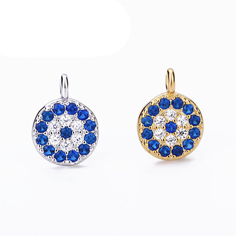 Lovcia 925 Silver CZ Round Devil Eye Charm 7mm Gold-Jewelry Making Kits-Yellow Gold-Yellow Gold