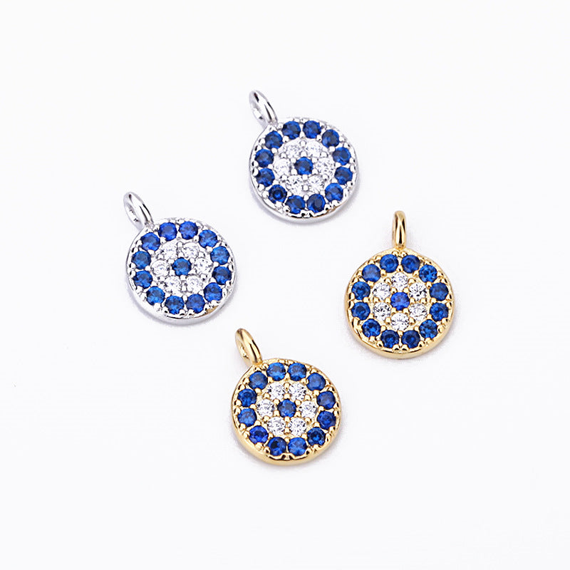 Lovcia 925 Silver CZ Round Devil Eye Charm 7mm Gold-Jewelry Making Kits-Yellow Gold-Yellow Gold