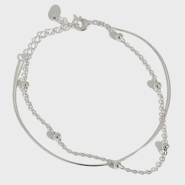 Lovcia 925 Silver Double Layer Beads Bracelet 155mm-Bracelets-Rhodium-Rhodium
