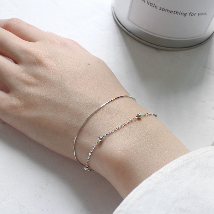 Lovcia 925 Silver Double Layer Beads Bracelet 155mm-Bracelets-Rhodium-Rhodium
