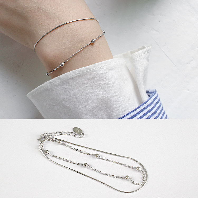 Lovcia 925 Silver Double Layer Beads Bracelet 155mm-Bracelets-Rhodium-Rhodium