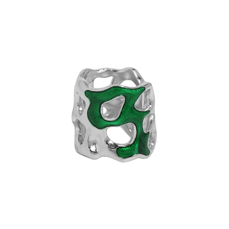 Lovcia 925 Silver Epoxy Hollow Irregular Non-Pierced Earring-Earrings-Silver & Green-