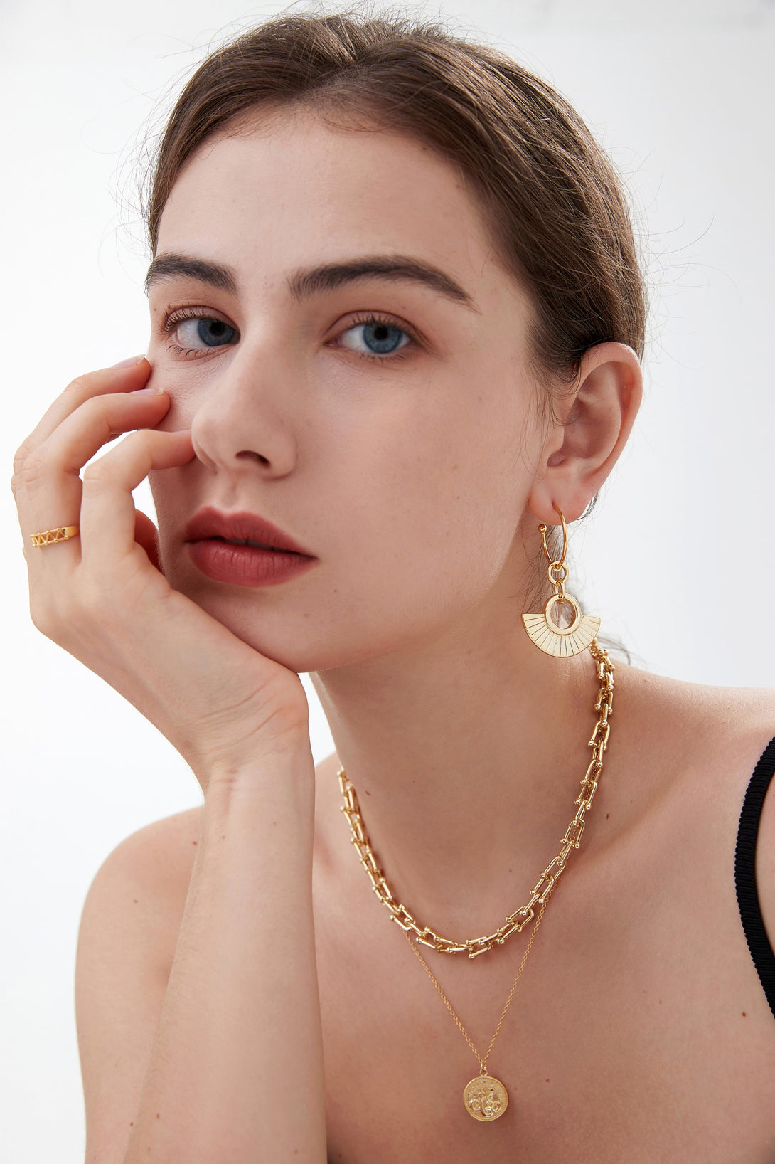 Lovcia 925 Silver Fan Shaped Earring Gold Plated Single-Earrings-