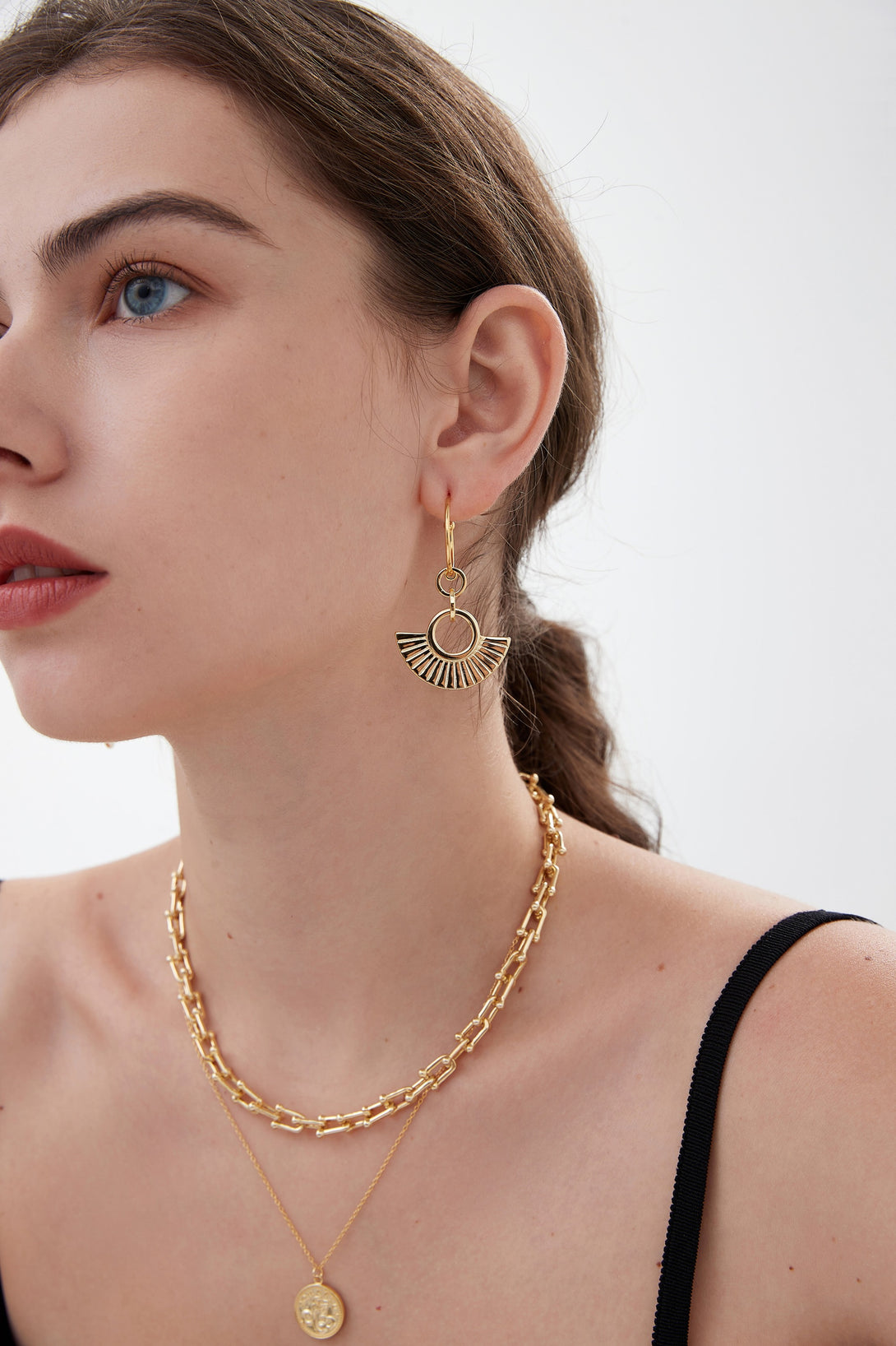 Lovcia 925 Silver Fan Shaped Earring Gold Plated Single-Earrings-