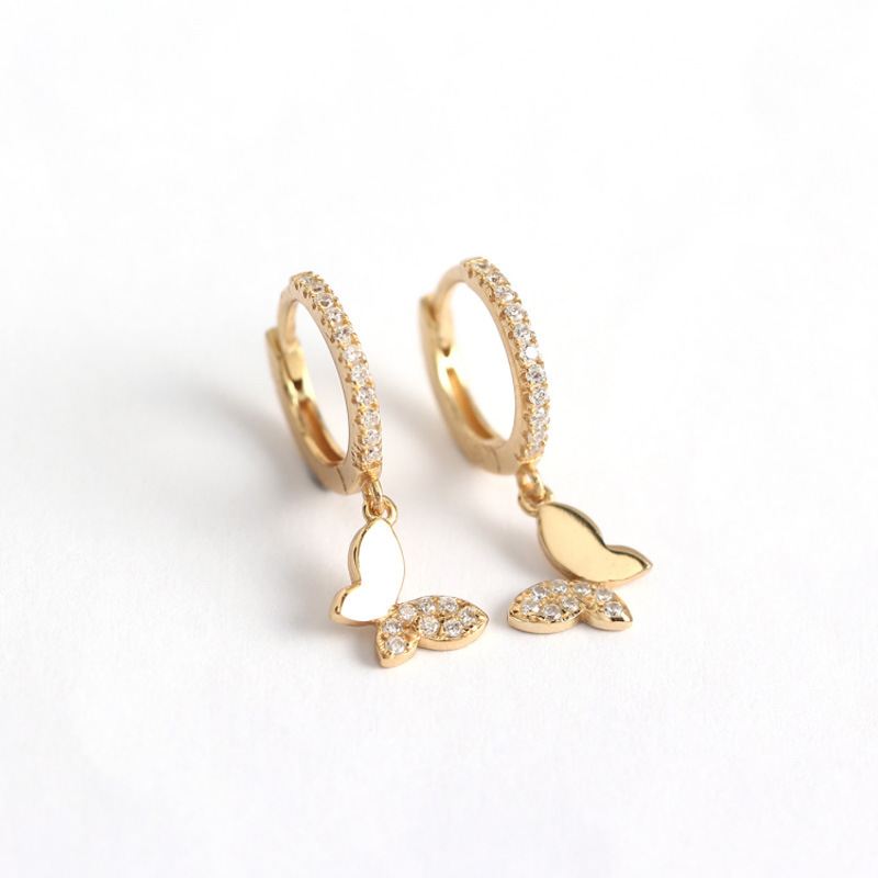 Lovcia 925 Silver Gold Plated Butterfly CZ Hoop Earrings-Earrings-Silver-