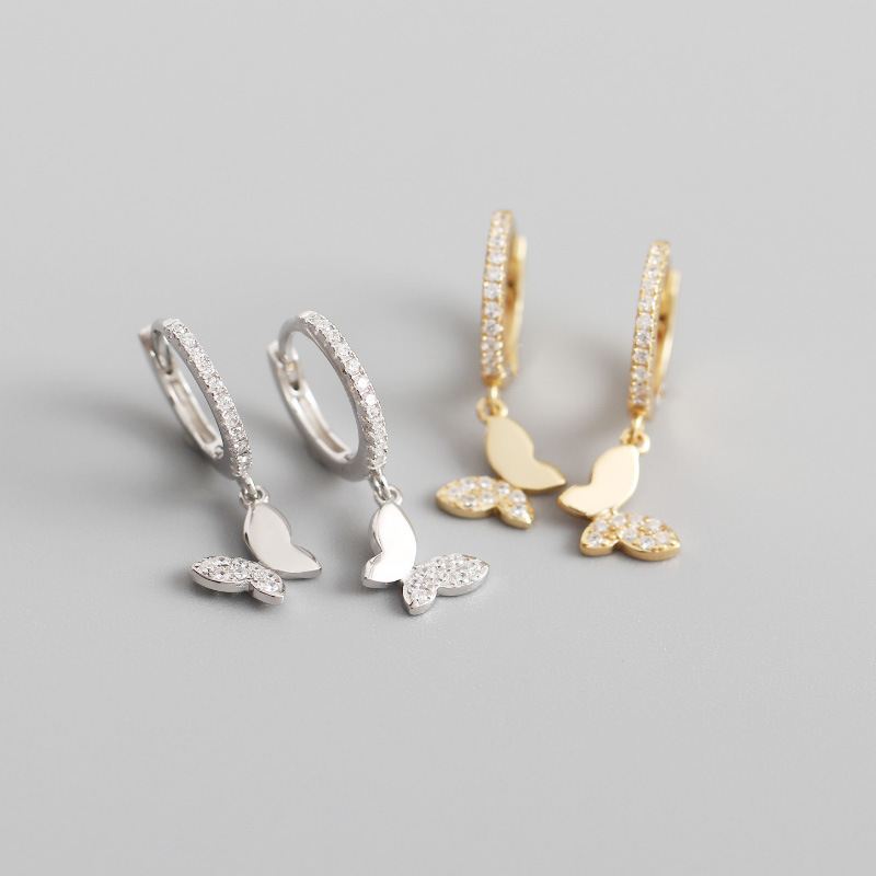 Lovcia 925 Silver Gold Plated Butterfly CZ Hoop Earrings-Earrings-Silver-